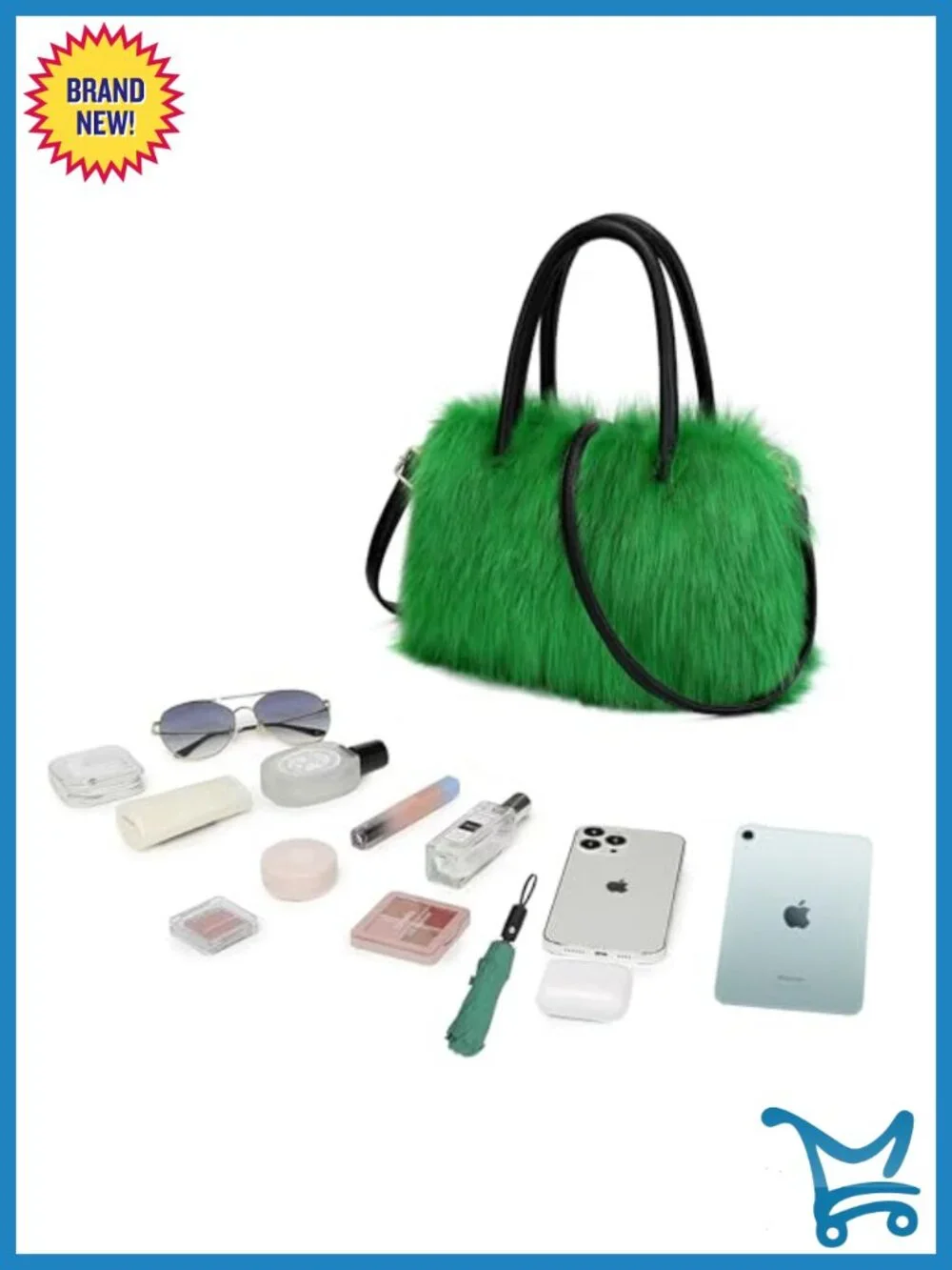 Faux Fur Tote Handbag with Detachable Strap for Women Hobo Bag